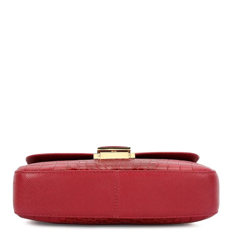 Da Milano Plumberry Small Croco Leather Shoulder Bag - Plumberry for Women | Best Price UAE